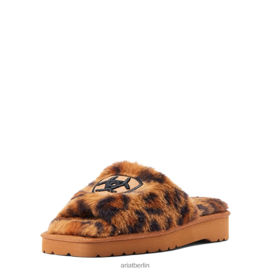 Ariat gemütlicher, schicker Slipper mit quadratischer Zehenpartie Frauen P4JJPR2483 flauschiger Leopardenmuster Schuhwerk