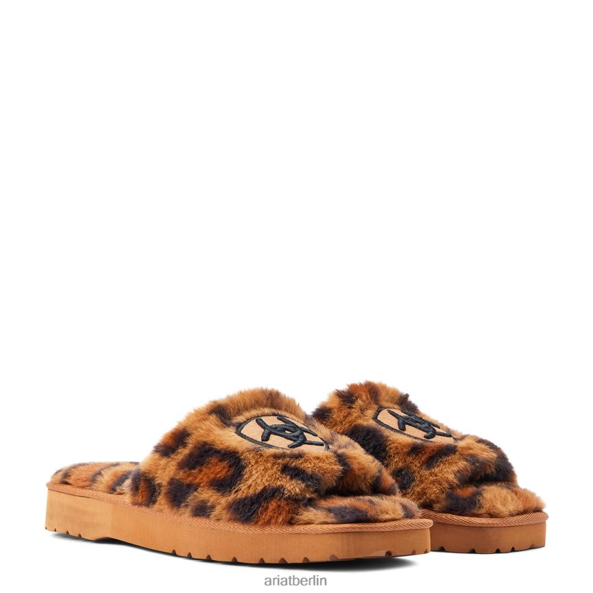 Ariat gemütlicher, schicker Slipper mit quadratischer Zehenpartie Frauen P4JJPR2483 flauschiger Leopardenmuster Schuhwerk