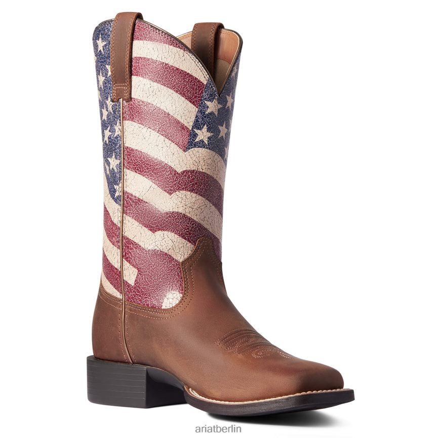 Ariat Round Up Patriot Westernstiefel Frauen P4JJPR2099 Distressed-Braun Schuhwerk