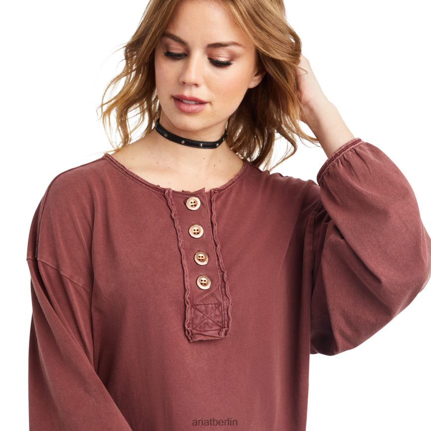 Ariat Pinon-Henley-Oberteil Frauen P4JJPR2956 kastanienbraunes Banner Spitzen