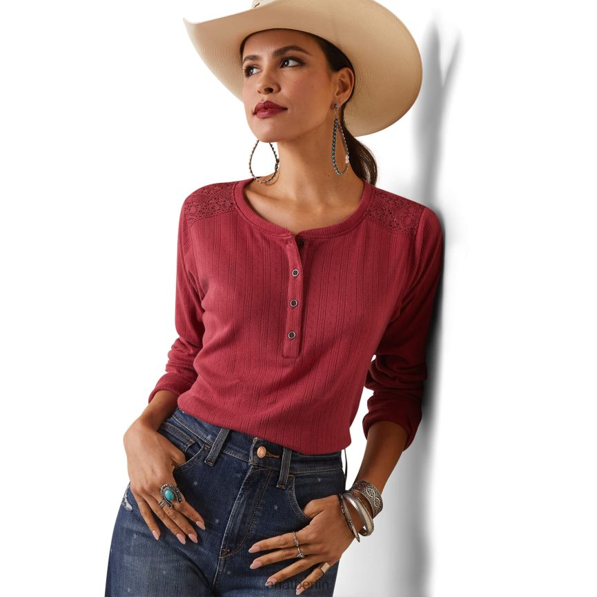 Ariat Pointelle-Henley-Oberteil Frauen P4JJPR2802 erdrot Spitzen