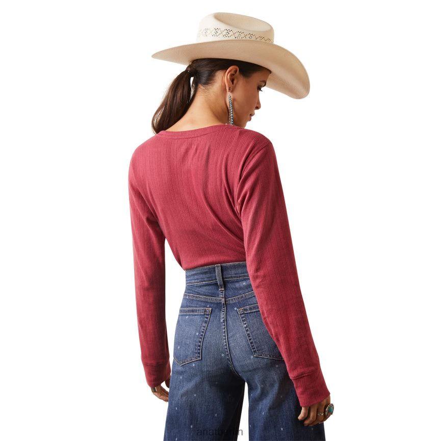 Ariat Pointelle-Henley-Oberteil Frauen P4JJPR2802 erdrot Spitzen