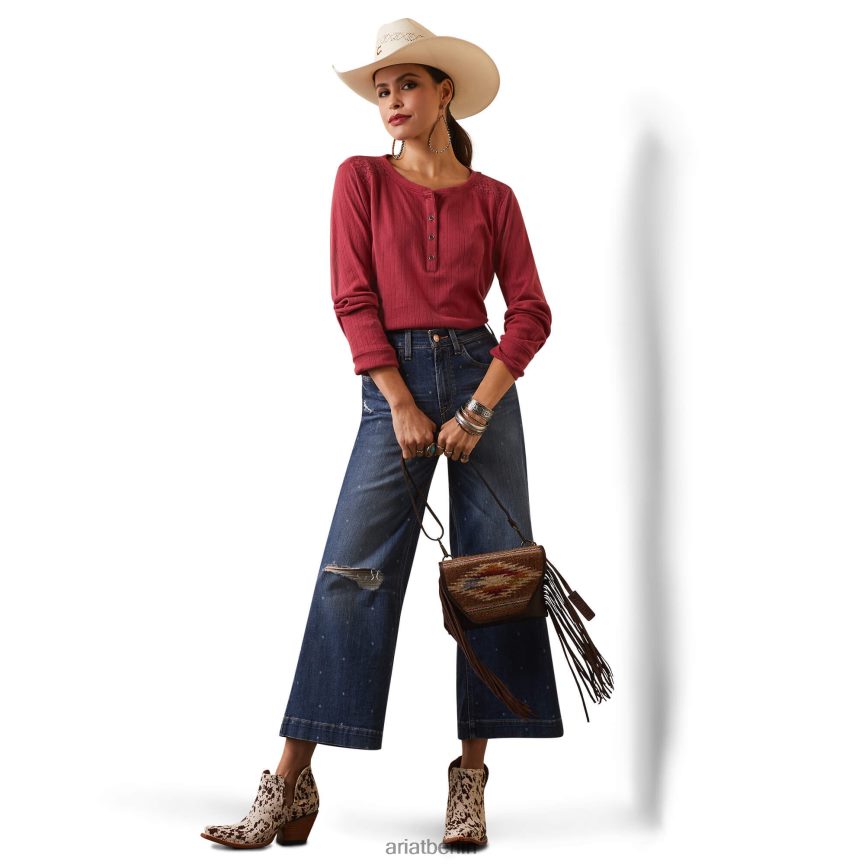 Ariat Pointelle-Henley-Oberteil Frauen P4JJPR2802 erdrot Spitzen