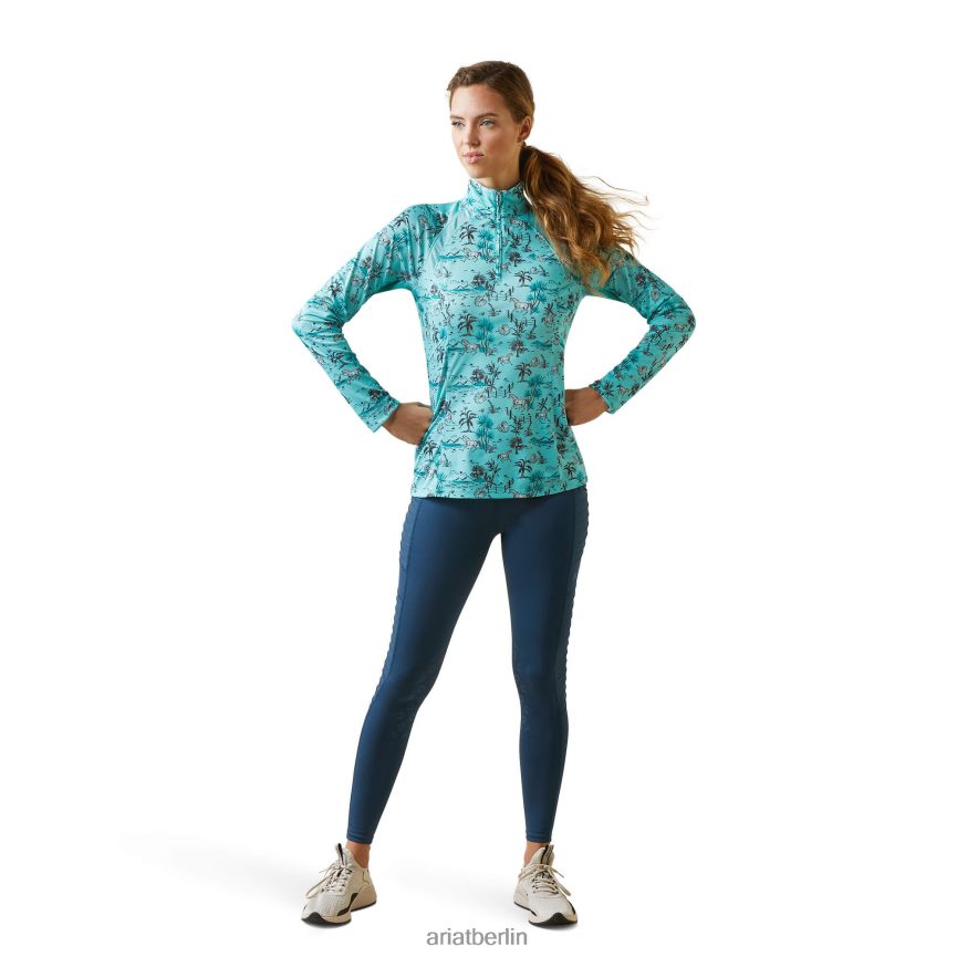 Ariat Sunstopper 2.0 Baselayer mit 1/4-Reißverschluss Frauen P4JJPR2818 Poolblauer Oasendruck Spitzen