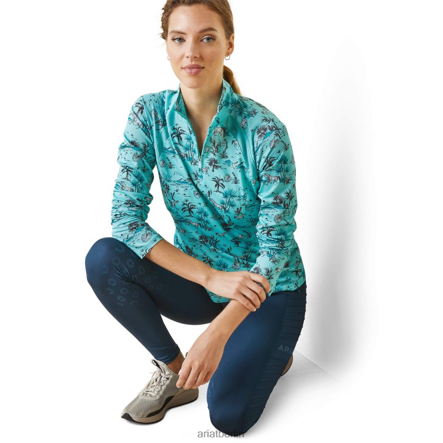 Ariat Sunstopper 2.0 Baselayer mit 1/4-Reißverschluss Frauen P4JJPR2818 Poolblauer Oasendruck Spitzen