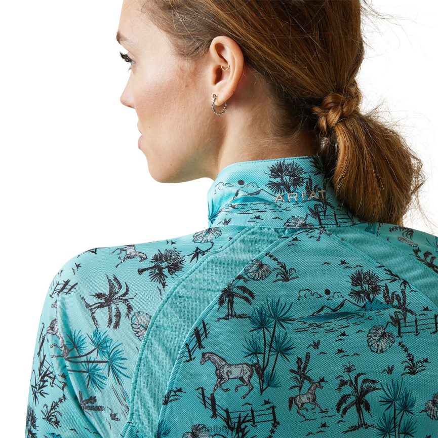 Ariat Sunstopper 2.0 Baselayer mit 1/4-Reißverschluss Frauen P4JJPR2818 Poolblauer Oasendruck Spitzen