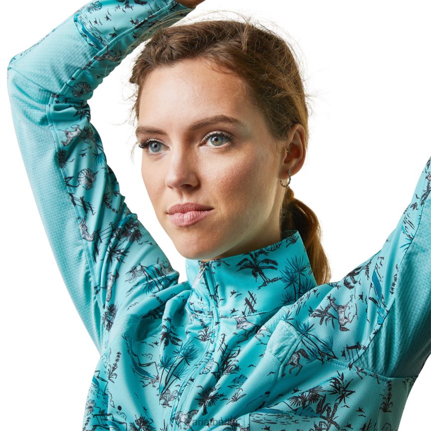 Ariat Sunstopper 2.0 Baselayer mit 1/4-Reißverschluss Frauen P4JJPR2818 Poolblauer Oasendruck Spitzen