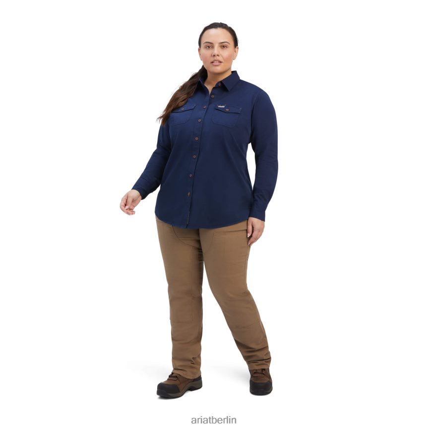Ariat Arbeitshemd aus gewaschenem Rebar-Twill Frauen P4JJPR3088 Marine Spitzen