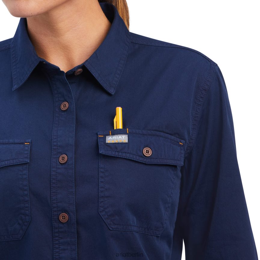 Ariat Arbeitshemd aus gewaschenem Rebar-Twill Frauen P4JJPR3088 Marine Spitzen