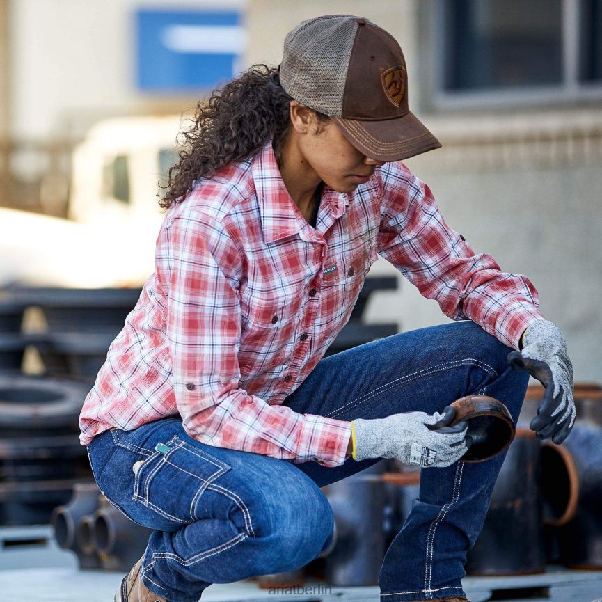 Ariat Bewehrungsstahl-Arbeitshemd aus robustem Durastretch Frauen P4JJPR2999 Preiselbeere Spitzen