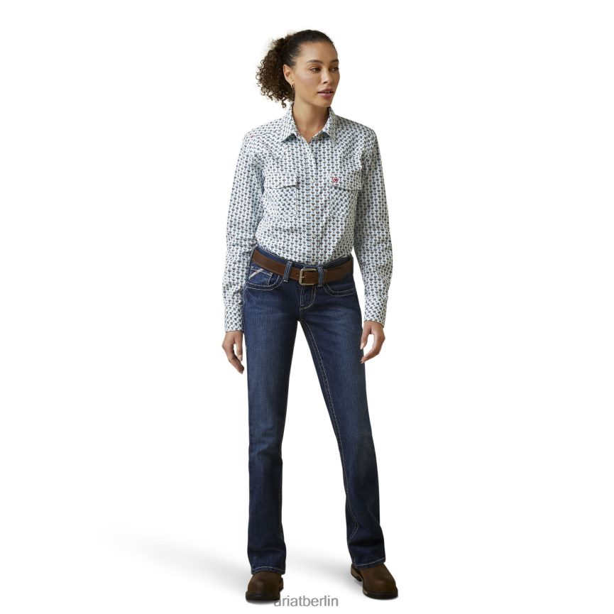 Ariat FR Middleton Arbeitshemd mit Druckknöpfen Frauen P4JJPR3104 Junggesellen-Button-Aufdruck Spitzen