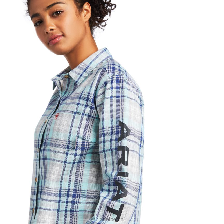 Ariat FR Sabine Logo-Arbeitshemd Frauen P4JJPR3072 Aqua-Himmel Spitzen