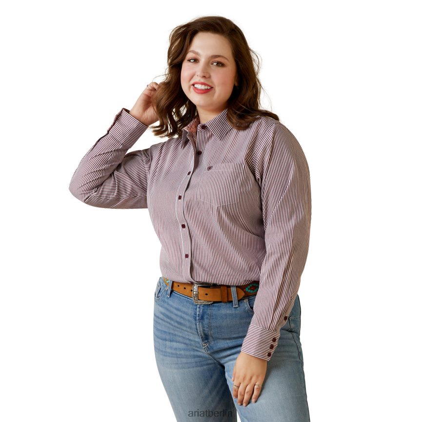 Ariat Knitterfreies Kirby-Stretchhemd Frauen P4JJPR2760 Granatapfel/weißer Streifen Spitzen