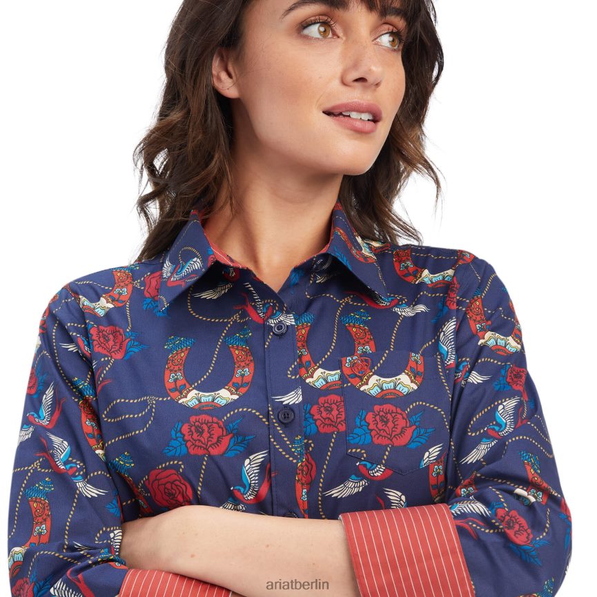Ariat Knitterfreies Kirby-Stretchhemd Frauen P4JJPR2895 Seiliger Rosendruck Spitzen