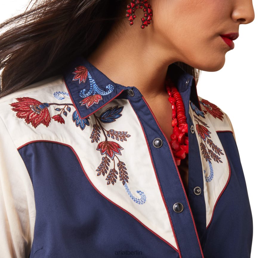 Ariat Loretta-Shirt Frauen P4JJPR2759 Marineblau/Buttercreme Spitzen