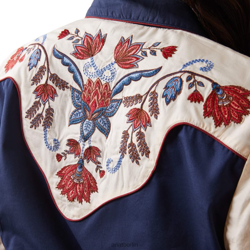 Ariat Loretta-Shirt Frauen P4JJPR2759 Marineblau/Buttercreme Spitzen