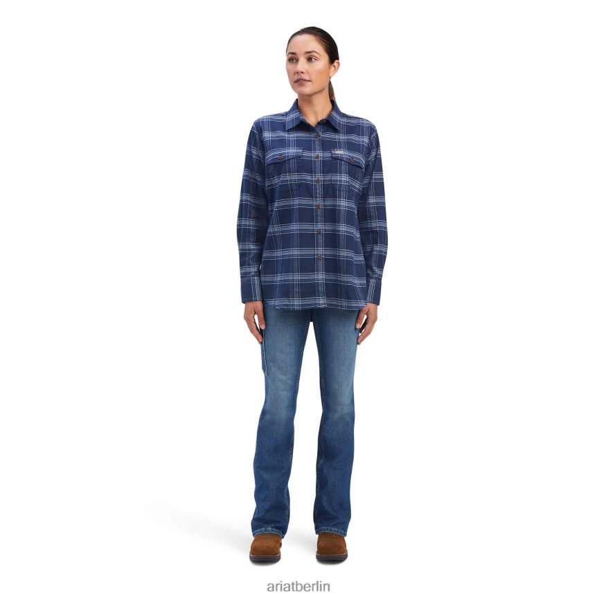 Ariat Rebar-Flanell-Durastretch-Arbeitshemd Frauen P4JJPR3150 Marine Spitzen