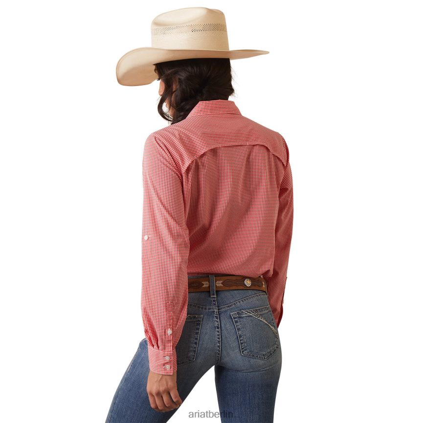 Ariat Venttek-Stretchhemd Frauen P4JJPR2784 Aura orange/weiß kariert Spitzen