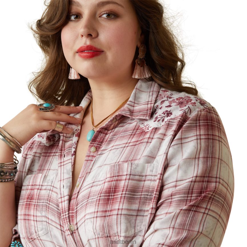 Ariat echtes Billie-Jeanshemd Frauen P4JJPR2771 Willa kariertes Blumenmuster Spitzen