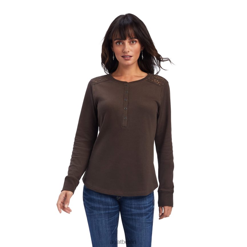 Ariat echtes Henley-Shirt Frauen P4JJPR2987 Paranuss Spitzen