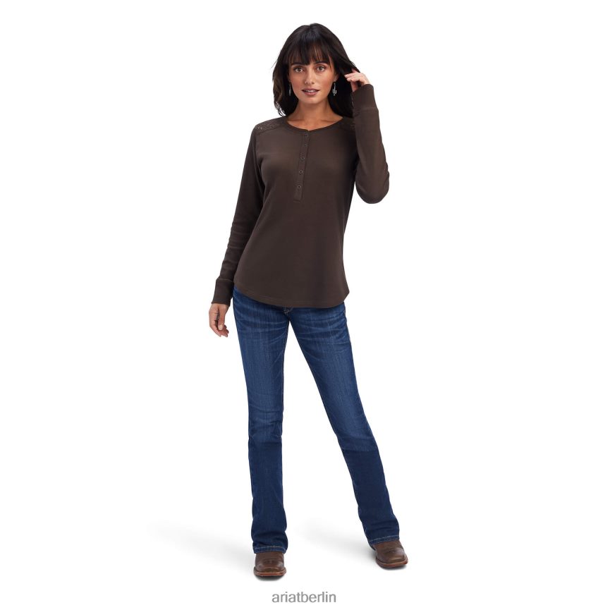 Ariat echtes Henley-Shirt Frauen P4JJPR2987 Paranuss Spitzen