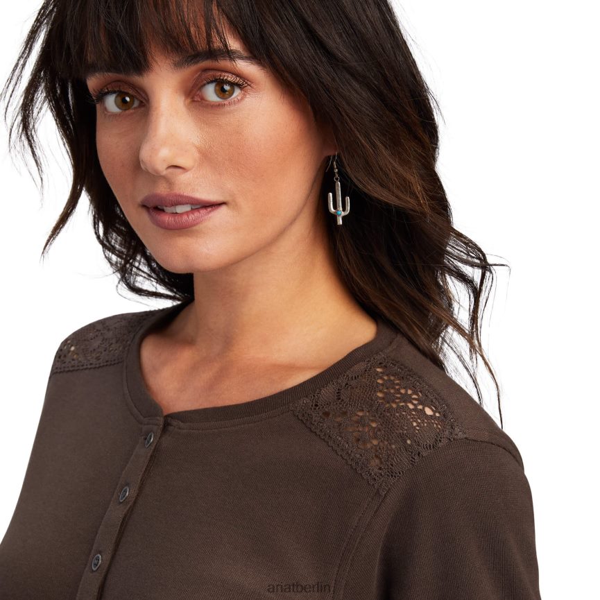 Ariat echtes Henley-Shirt Frauen P4JJPR2987 Paranuss Spitzen