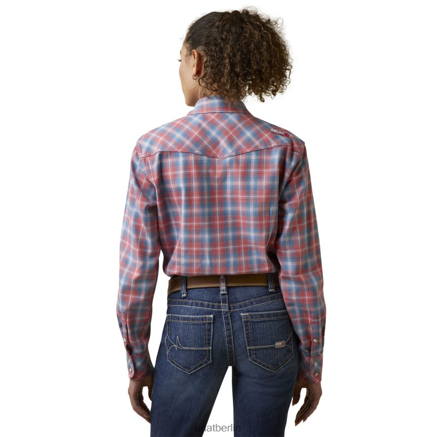 Ariat fr classen Retro-Fit-Arbeitshemd mit Druckknöpfen Frauen P4JJPR3111 sonnengeküsstes korallenrotes Plaid Spitzen