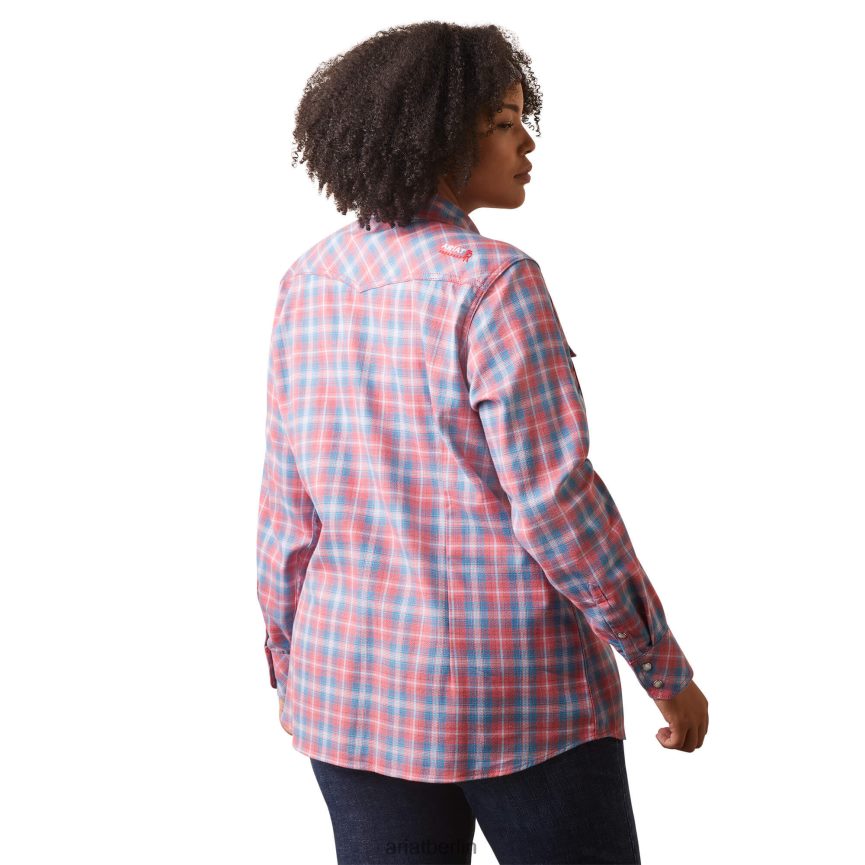 Ariat fr classen Retro-Fit-Arbeitshemd mit Druckknöpfen Frauen P4JJPR3111 sonnengeküsstes korallenrotes Plaid Spitzen