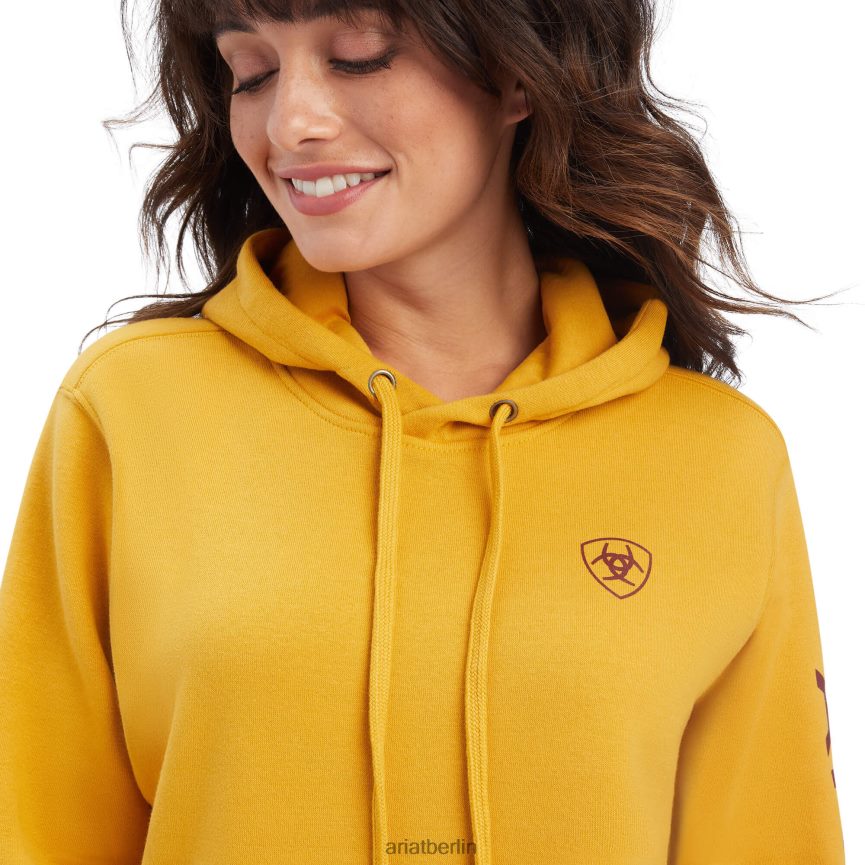 Ariat Echter klassischer Kapuzenpullover mit Armlogo Frauen P4JJPR3408 Nugget-Gold Spitzen