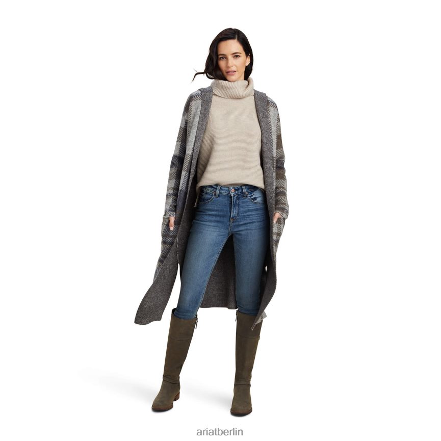 Ariat Saratoga-Strickjacke Frauen P4JJPR3340 grau meliert kariert Spitzen