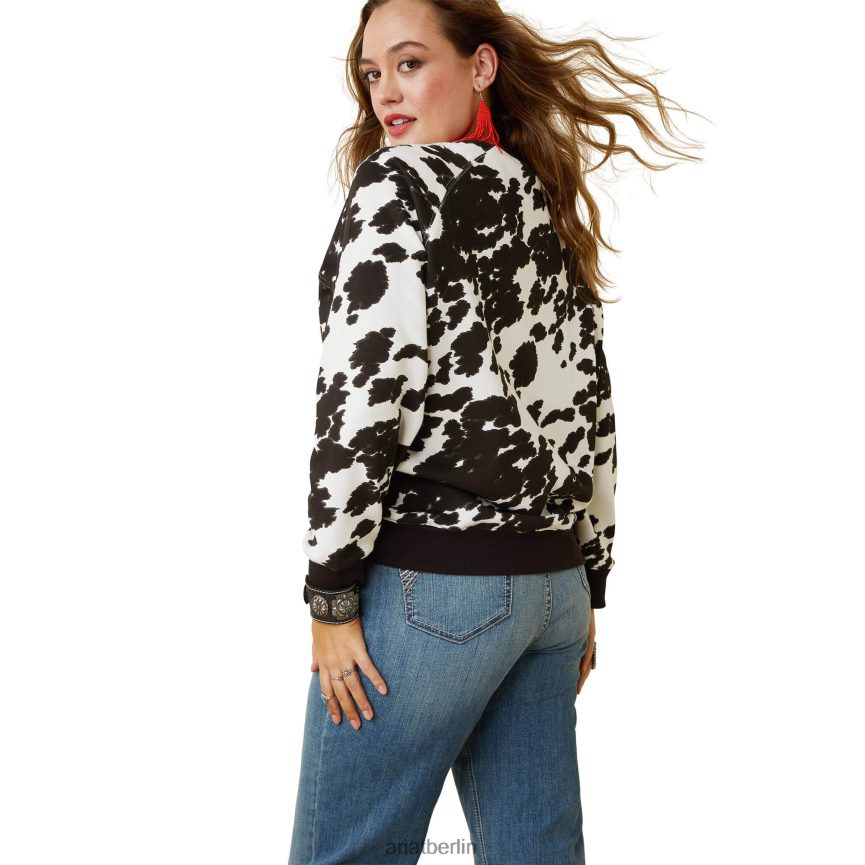 Ariat Echtleder-Sweatshirt mit Rundhalsausschnitt Frauen P4JJPR3330 Holsteiner Kuh-Aufdruck Spitzen