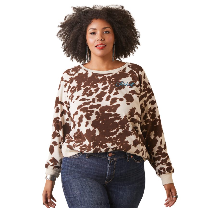 Ariat Echtleder-Sweatshirt mit Rundhalsausschnitt Frauen P4JJPR3334 Mustang-Pony-Druck Spitzen