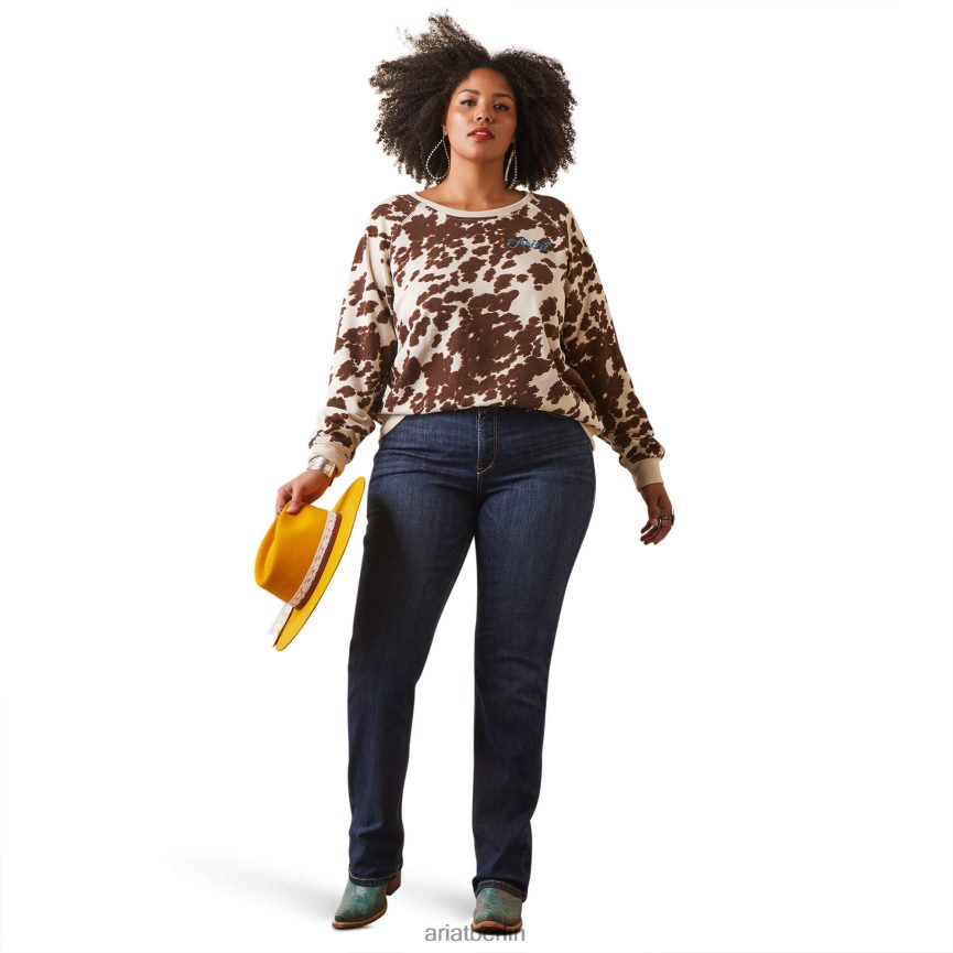 Ariat Echtleder-Sweatshirt mit Rundhalsausschnitt Frauen P4JJPR3334 Mustang-Pony-Druck Spitzen