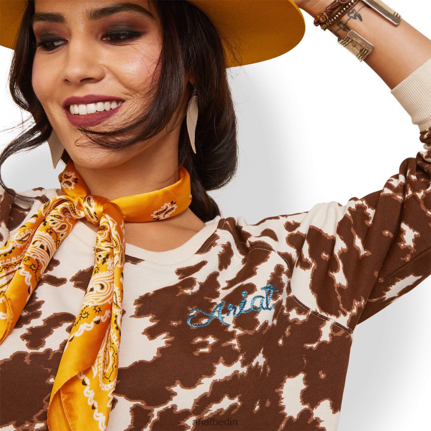 Ariat Echtleder-Sweatshirt mit Rundhalsausschnitt Frauen P4JJPR3334 Mustang-Pony-Druck Spitzen