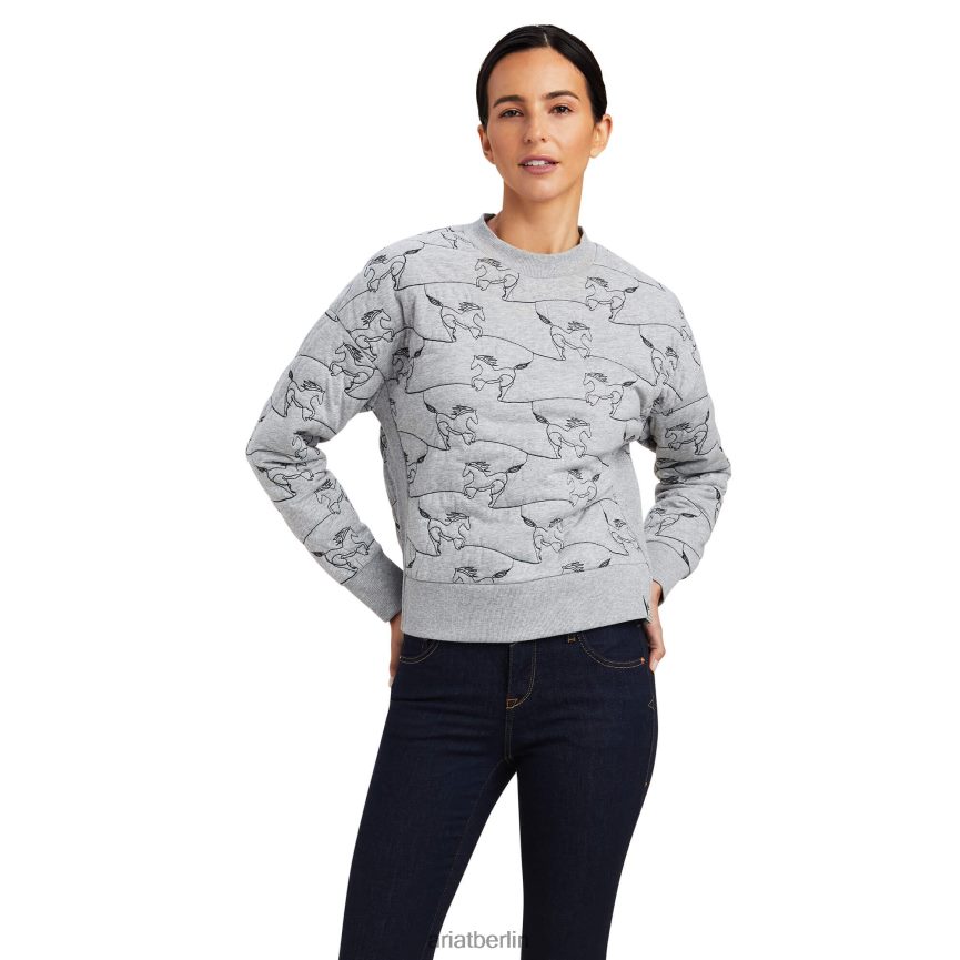 Ariat Konturiertes Pferde-Crew-Sweatshirt Frauen P4JJPR3350 grau meliert Spitzen