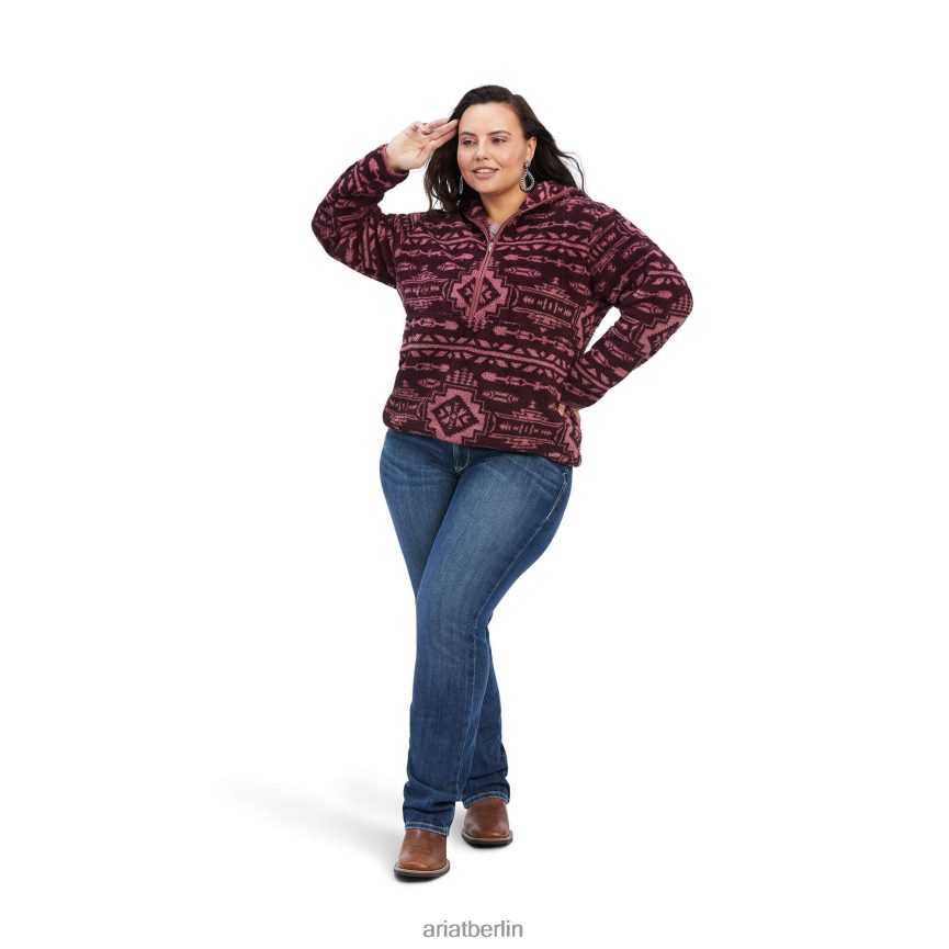 Ariat echtes Berber-Pullover-Sweatshirt Frauen P4JJPR3400 Maulbeerbraun/Nostalgie-Rosa Spitzen
