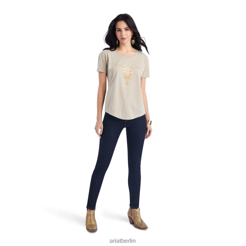 Ariat Decken-Totenkopf-T-Shirt Frauen P4JJPR3092 Haferflockenheide Spitzen
