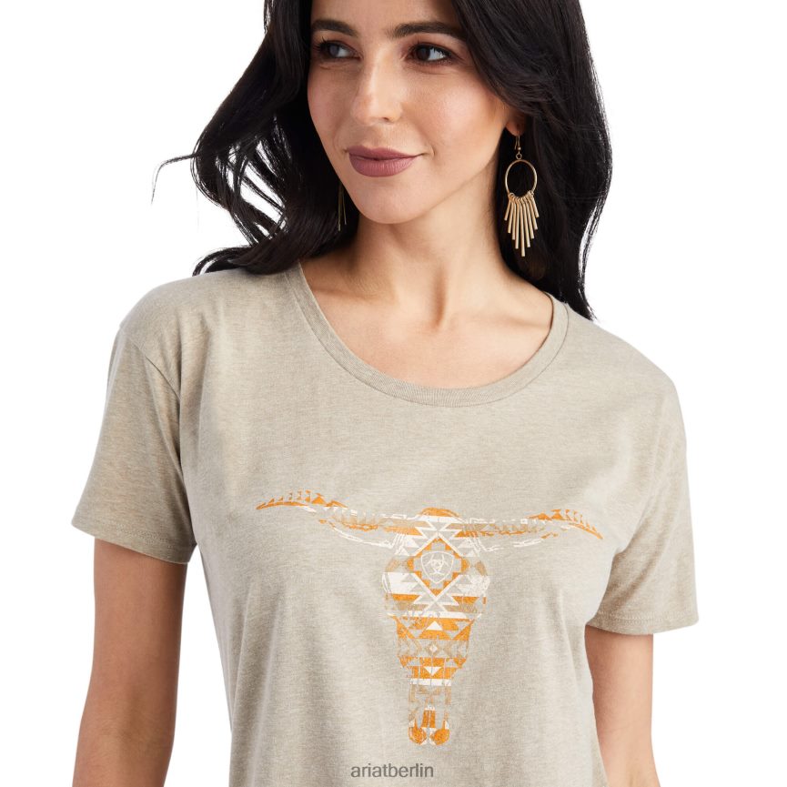 Ariat Decken-Totenkopf-T-Shirt Frauen P4JJPR3092 Haferflockenheide Spitzen