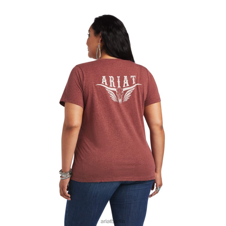 Ariat Echt entspanntes Longhorn-T-Shirt Frauen P4JJPR2935 gerösteter Rotbrauner Spitzen