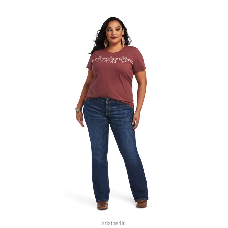Ariat Echtes Bucking Bronc T-Shirt Frauen P4JJPR3086 rosabraun Spitzen