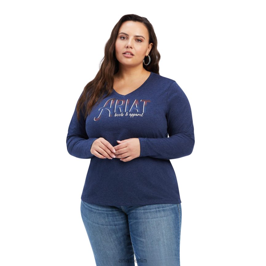 Ariat Lässiges T-Shirt mit echtem Logo auf der Brust Frauen P4JJPR2991 Marineblau Spitzen