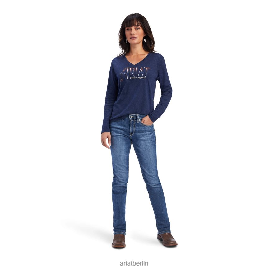 Ariat Lässiges T-Shirt mit echtem Logo auf der Brust Frauen P4JJPR2991 Marineblau Spitzen