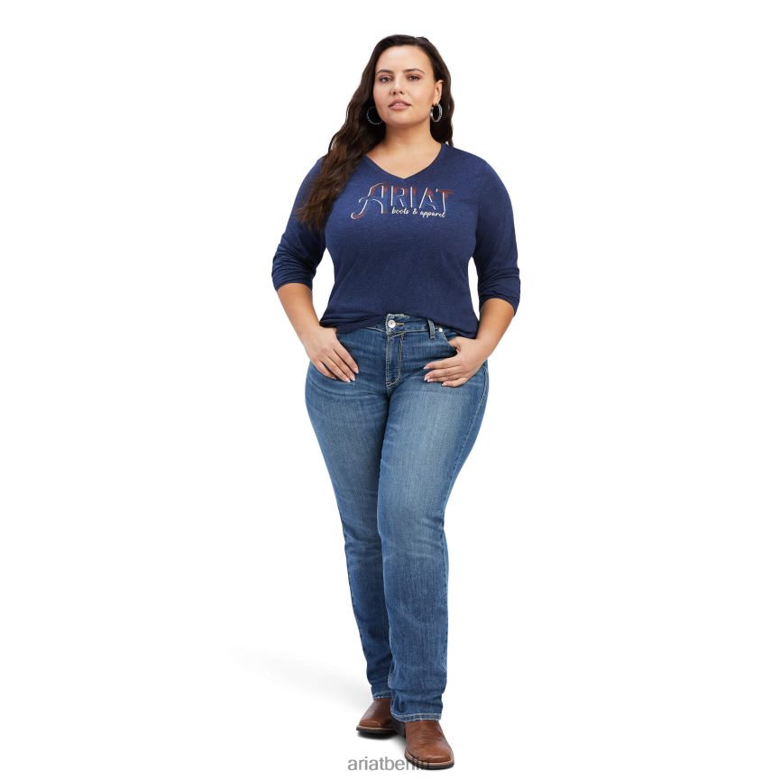 Ariat Lässiges T-Shirt mit echtem Logo auf der Brust Frauen P4JJPR2991 Marineblau Spitzen