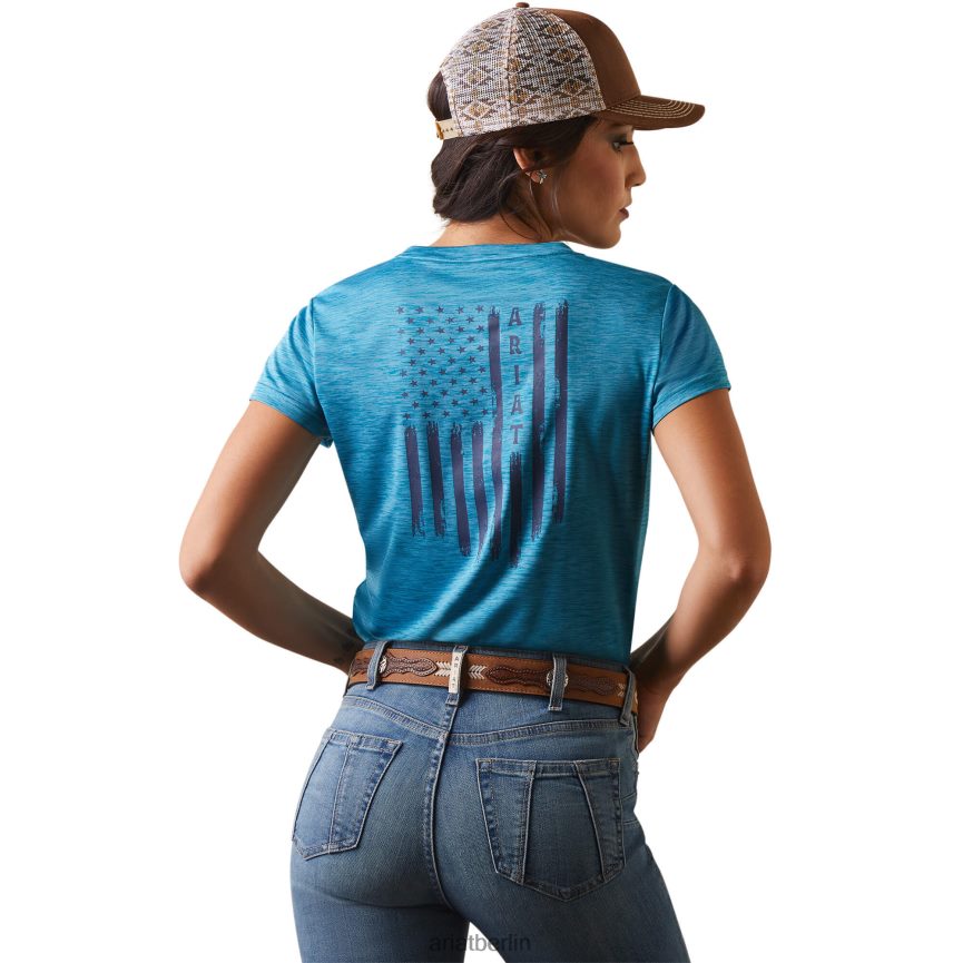 Ariat Laguna-Patriot-T-Shirt Frauen P4JJPR2860 Mosaikblau Spitzen