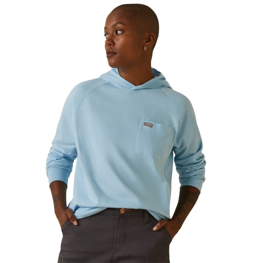 Ariat Rebar Cottonstrong Kapuzen-T-Shirt Frauen P4JJPR3256 klarer Himmel Spitzen