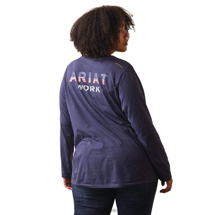 Ariat Rebar Workman USA-Logo-T-Shirt Frauen P4JJPR3258 Stimmung Indigo Spitzen