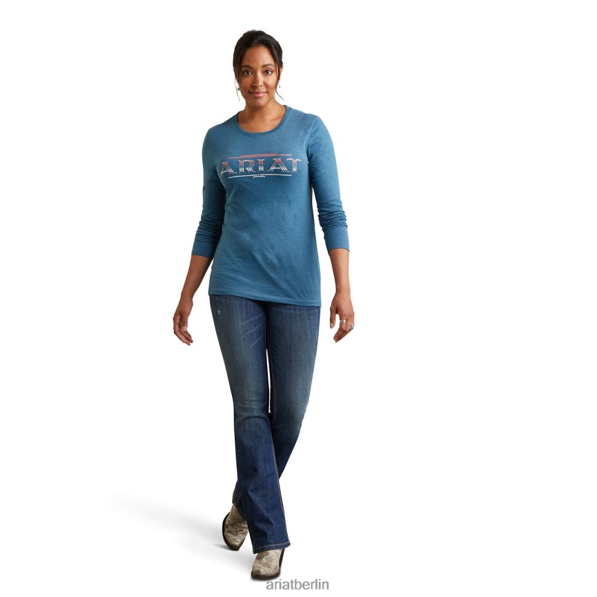 Ariat T-Shirt im Serape-Stil Frauen P4JJPR3095 stahlblaues Heidekraut Spitzen