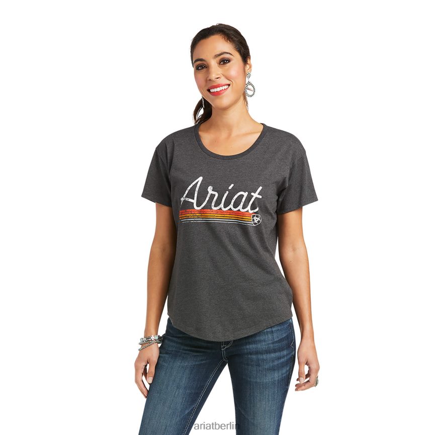 Ariat T-Shirt mit Unterstreichungsskript Frauen P4JJPR2967 Kohlengrau Spitzen