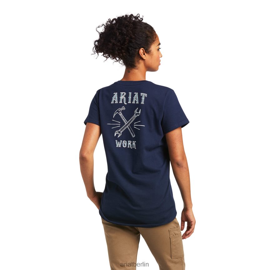 Ariat T-Shirt mit starker Schraubenschlüssel-Grafik aus Rebar-Baumwolle Frauen P4JJPR2954 Marinefinsternis Spitzen