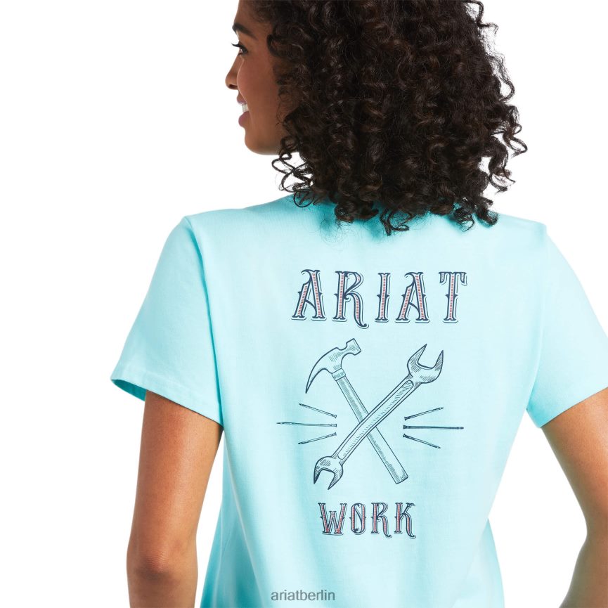 Ariat T-Shirt mit starker Schraubenschlüssel-Grafik aus Rebar-Baumwolle Frauen P4JJPR2972 Aqua-Himmel Spitzen